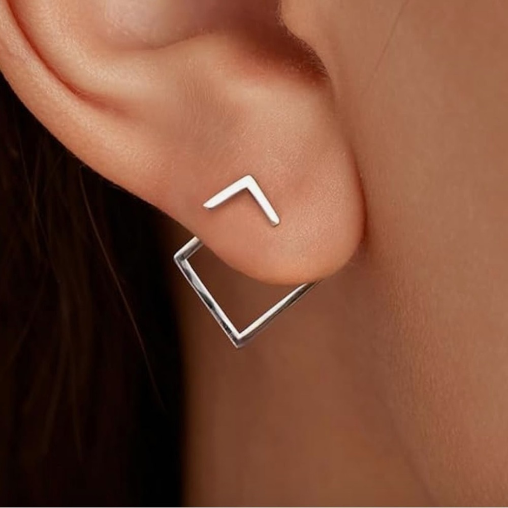 925 Sterling Silver Geometric Stud Earrings – Minimalist Modern Jewelry